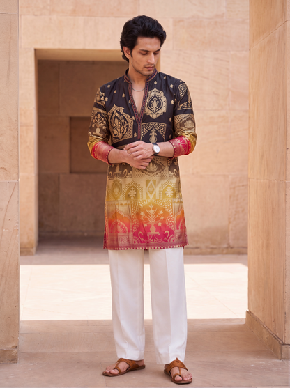 Multicolour Position Print Kurta Set