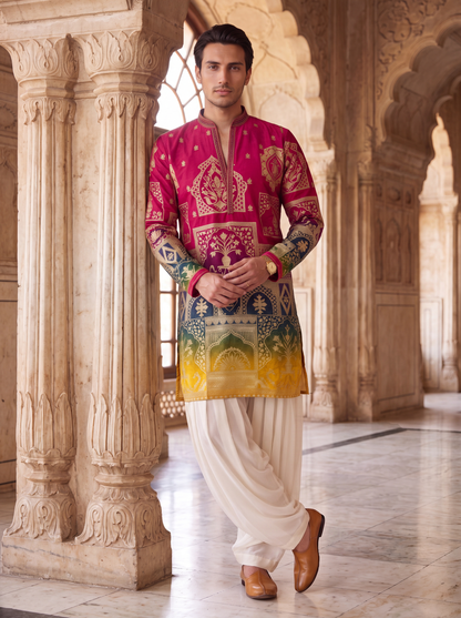Multicolour Position Print Kurta Set