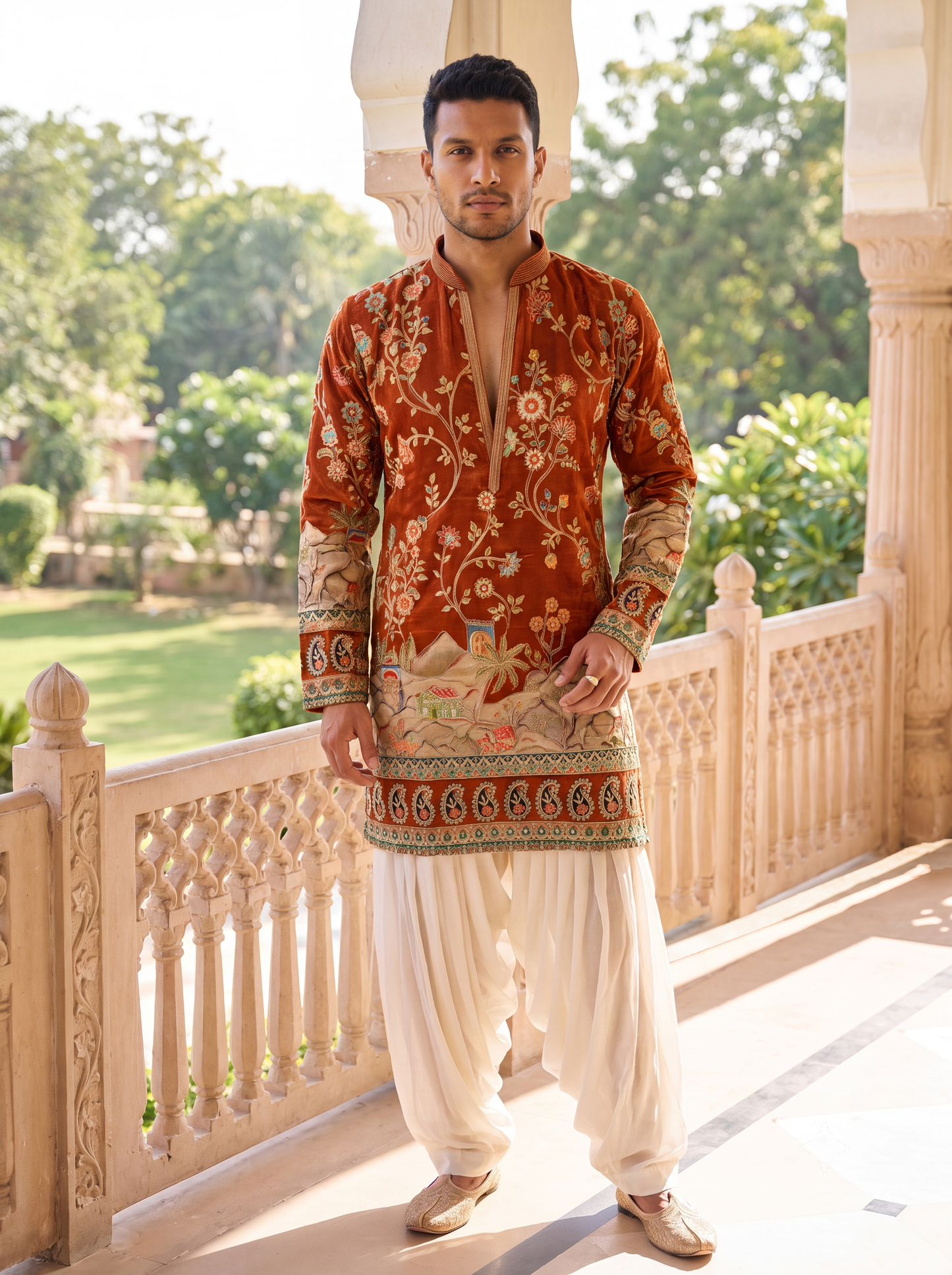 Rust Short Kurta Set with Jari Embroidery