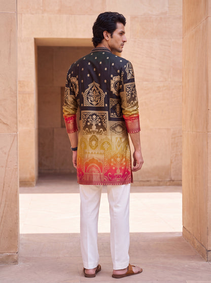 Multicolour Short Kurta Set with Position Print