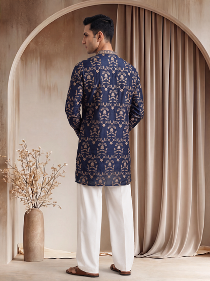Midnight Blue Short Kurta Set with Jari Embroidery