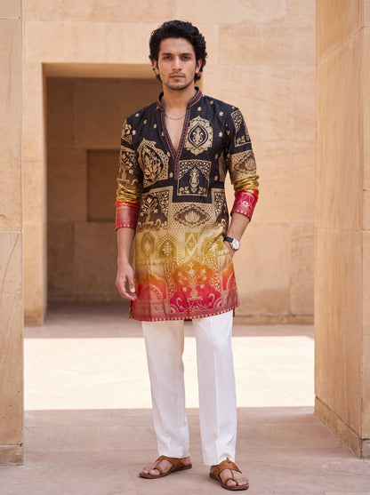 Multicolour Short Kurta Set with Position Print