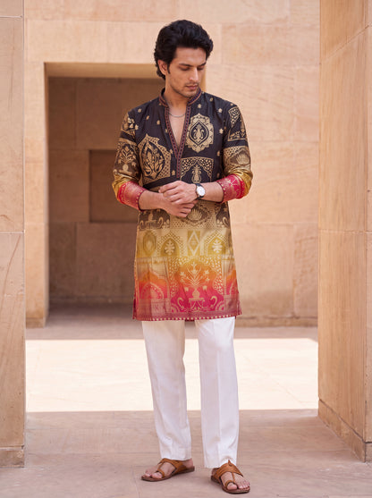 Multicolour Short Kurta Set with Position Print