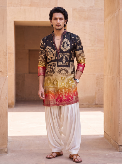 Multicolour Position Print Kurta Set