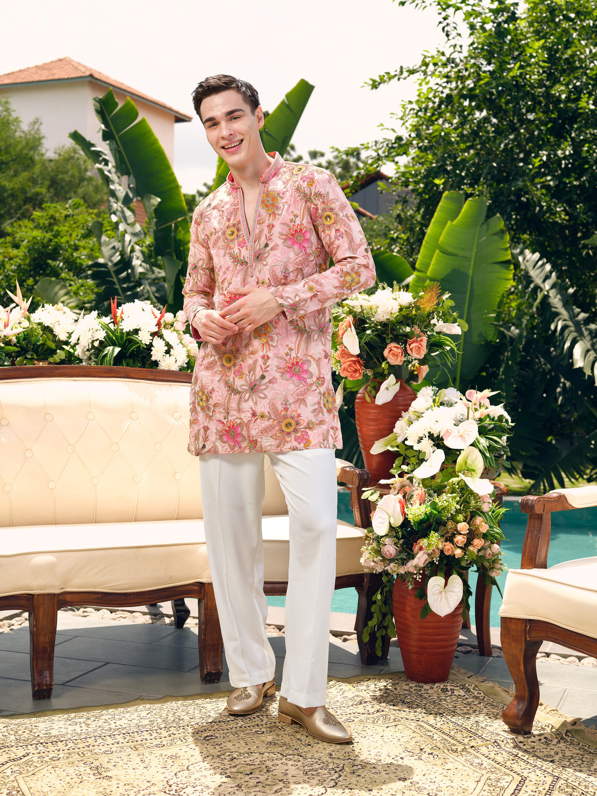 Powder Pink Natural Crepe Short Kurta Set with Position Print and Coding