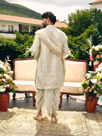 Warm Off White Tissue Jacquard Dhoti Kurta Set