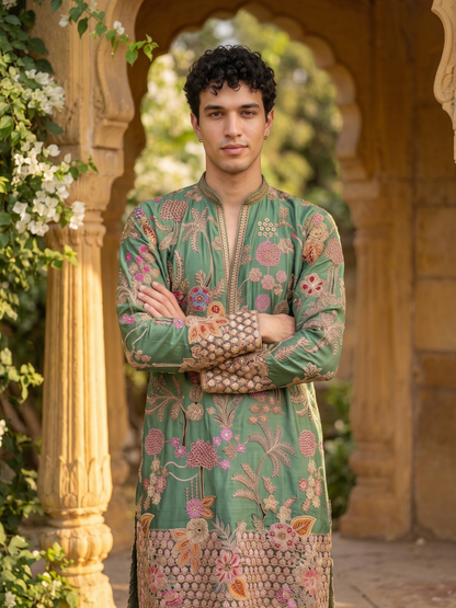Sea Green Short Kurta Set with Position Print