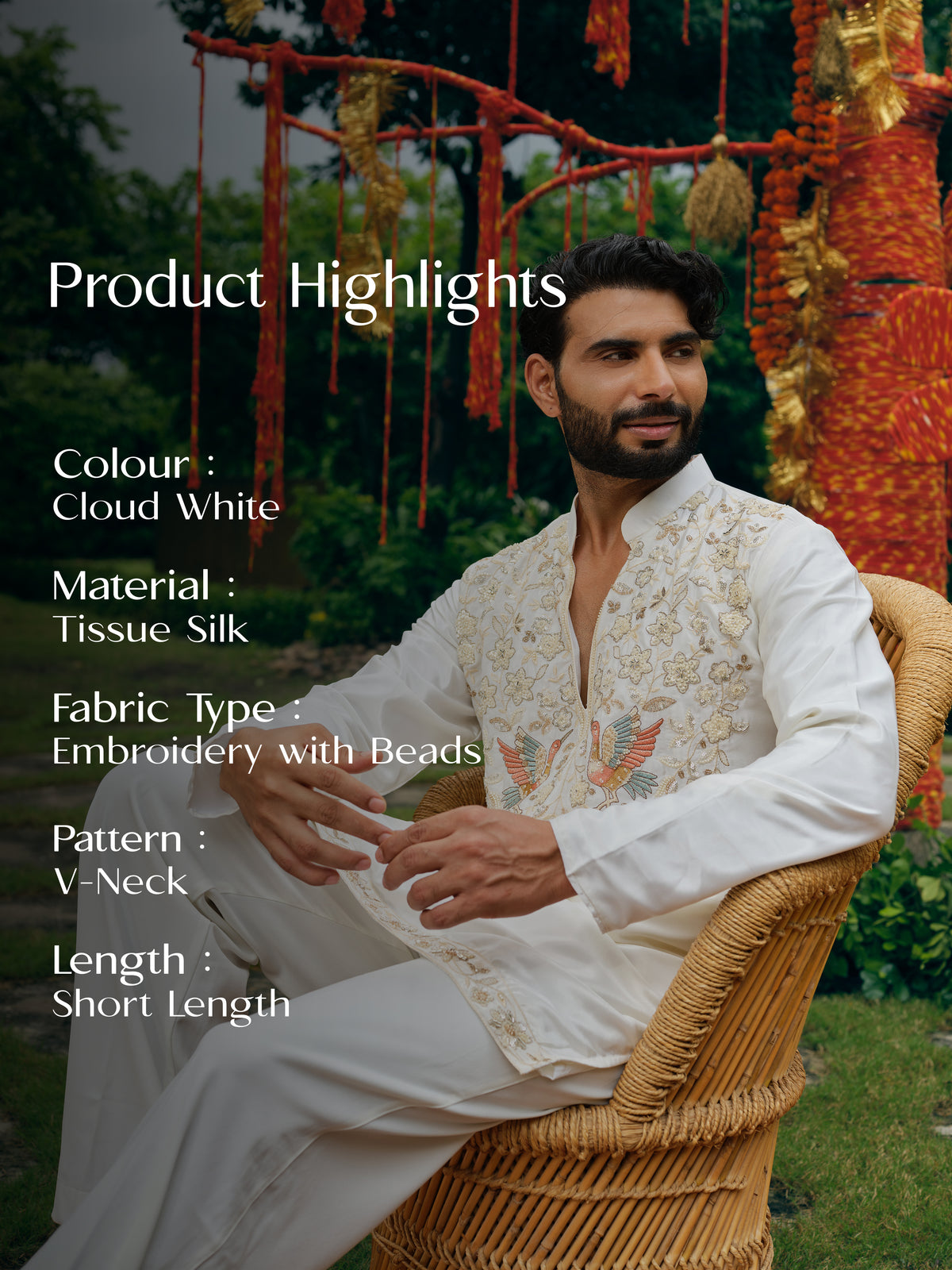 Tissue Silk Short Kurta Set with Embroidery and Bead Work