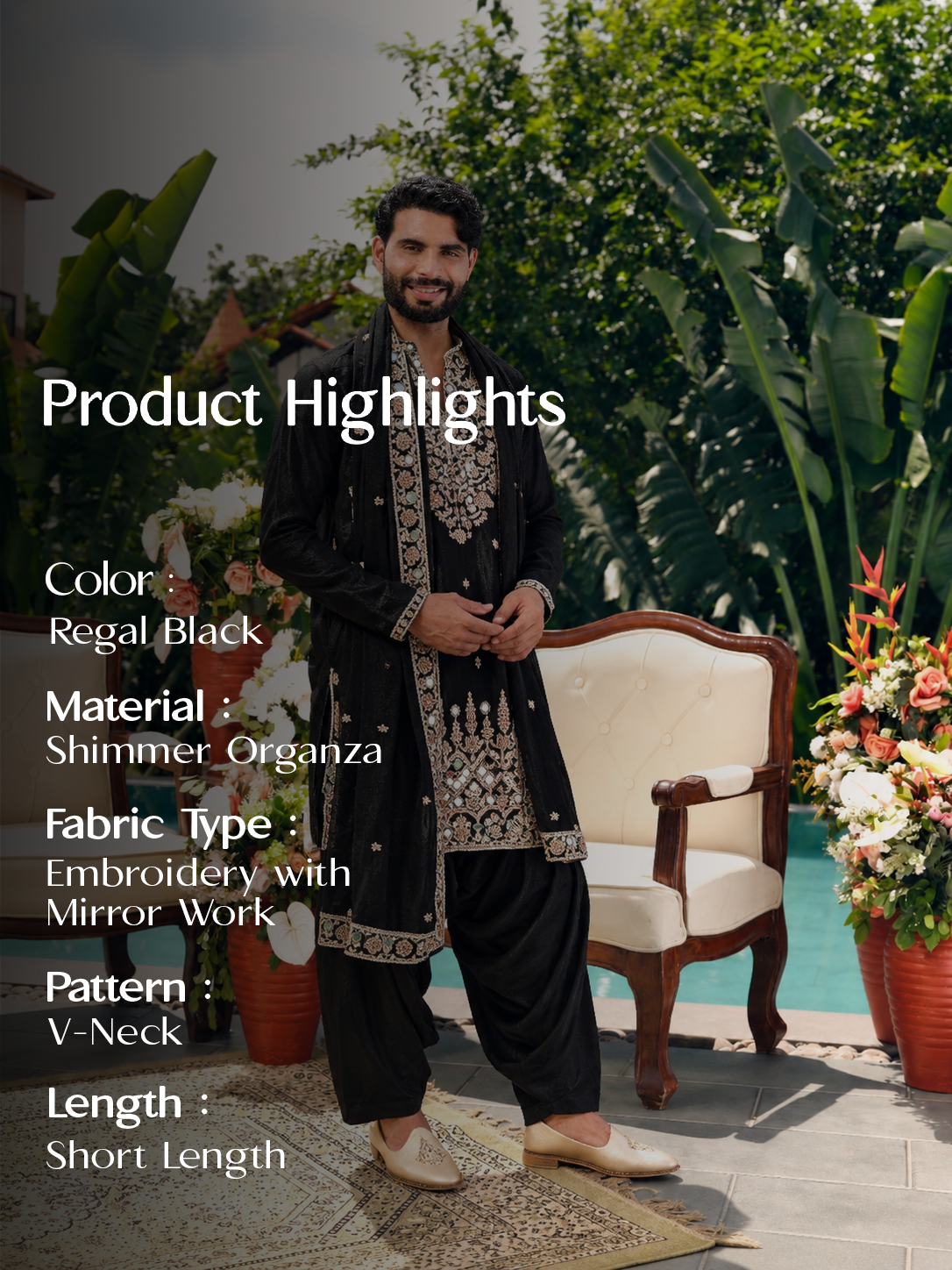 Regal Black Shimmer Organza Kurta with Dupatta Set with Zari Embroidery and Mirror Work