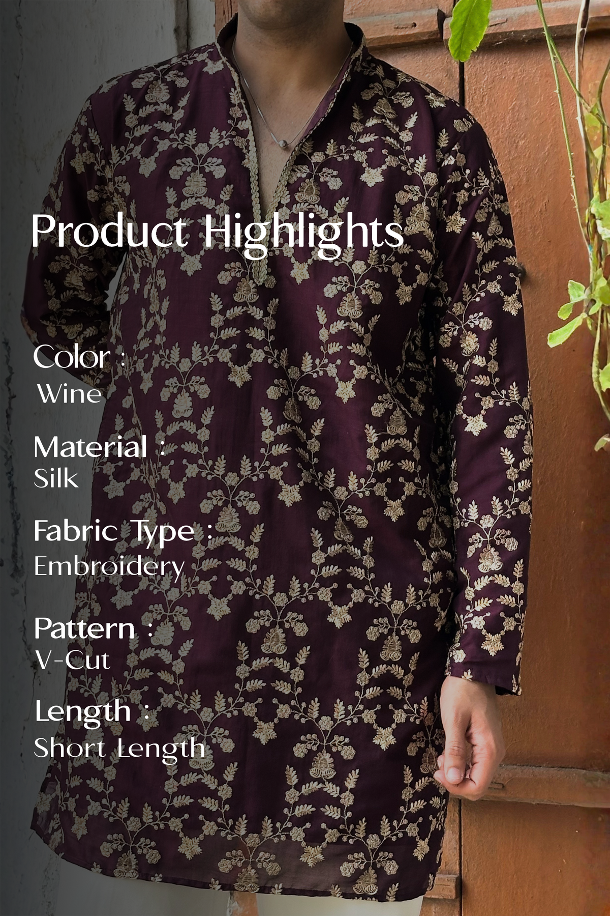 Rust Maroon Silk Base Short Kurta Set with Jari Embroidery