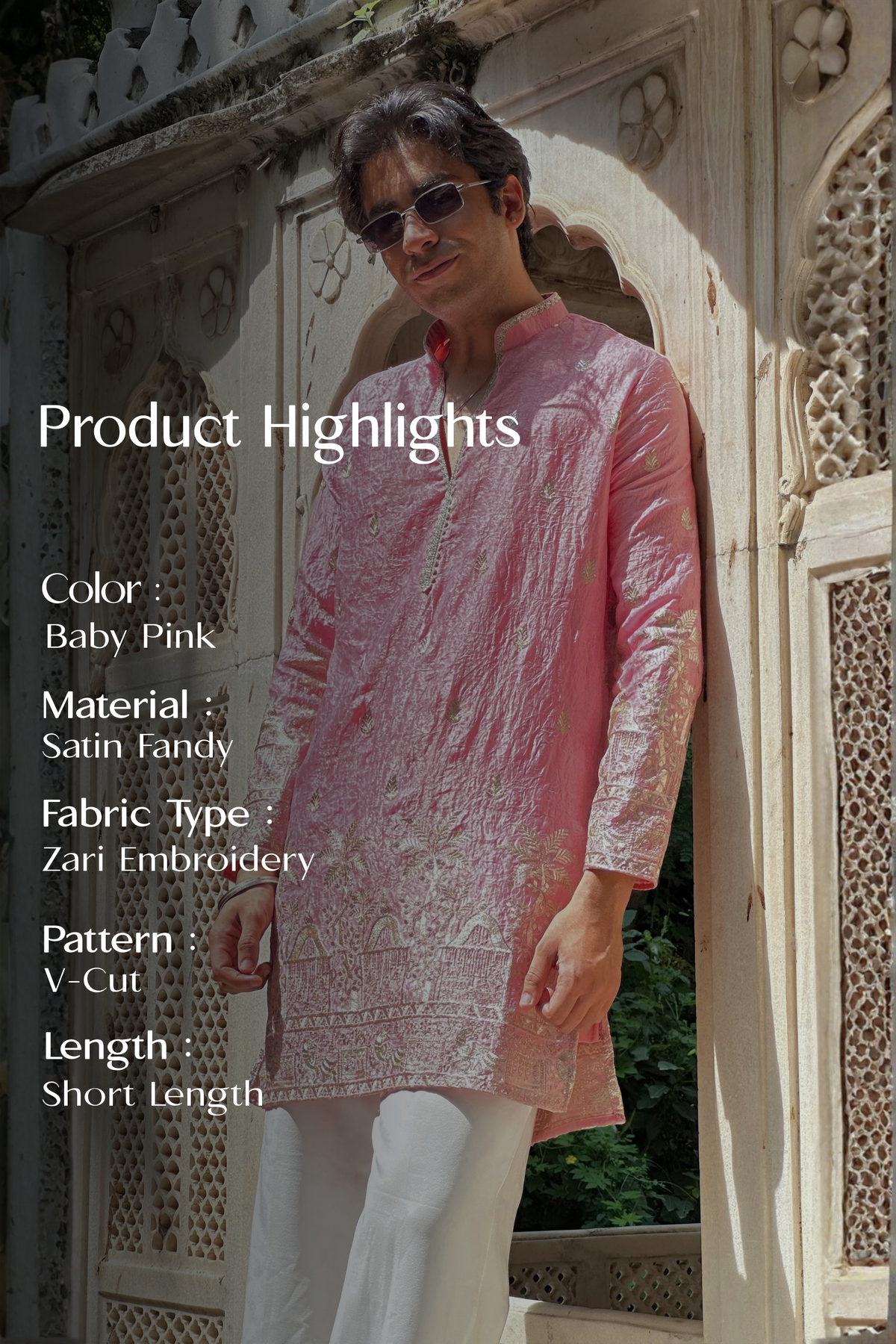 Light Pink Satin Fancy Short Kurta Set with Zari Embroidery