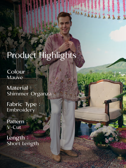 Mauve Shimmer Organza Short Kurta Set with Bead Work