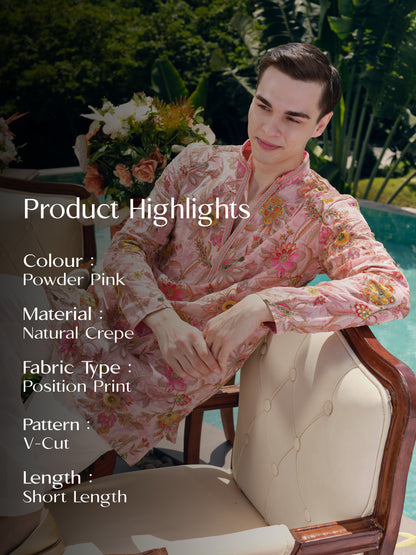 Powder Pink Natural Crepe Short Kurta Set with Position Print and Coding