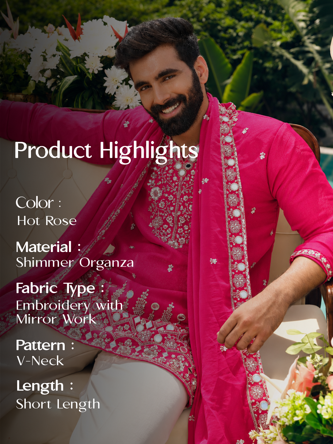 Hot Rose Shimmer Organza Kurta with Dupatta Set with Zari Embroidery and Mirror Work