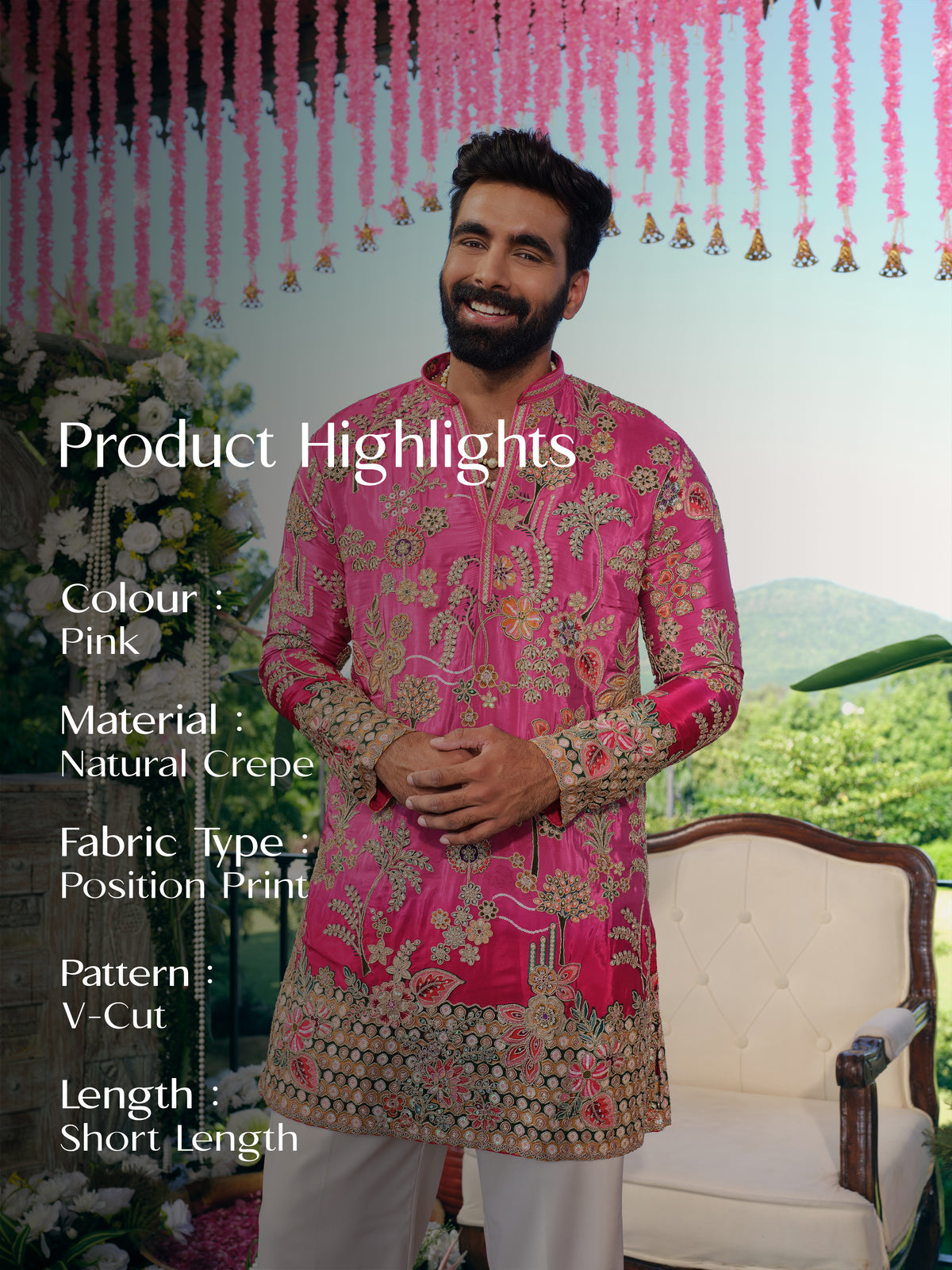Pink Short Kurta Set with Position Print