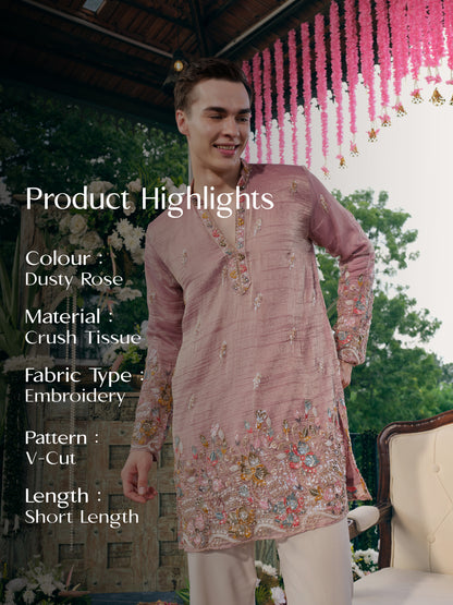 Dusty Rose Crush Tissue Short Kurta Set with Embroidery and Beads