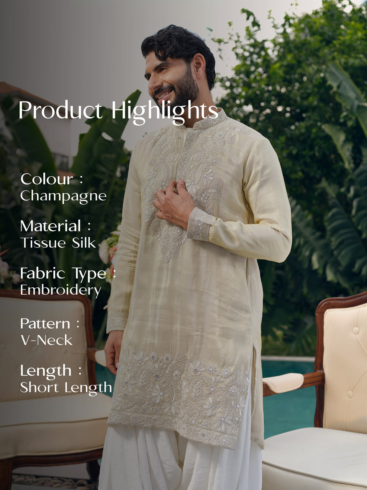 Tissue Silk Short Kurta Set with Embroidery and Coding