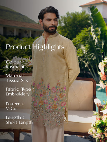Rasmalai Tissue Silk Kurta with Dupatta Set with Embroidery and Cut Work