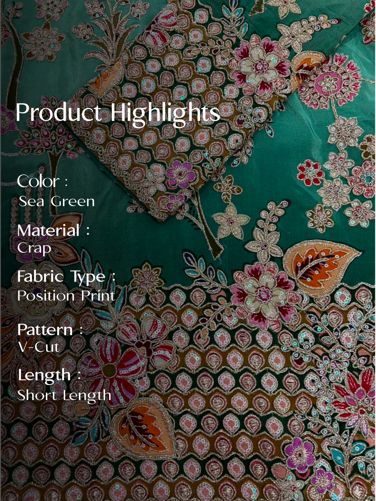 Sea Green Short Kurta Set with Position Print