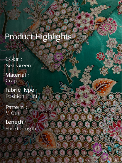 Sea Green Short Kurta Set with Position Print