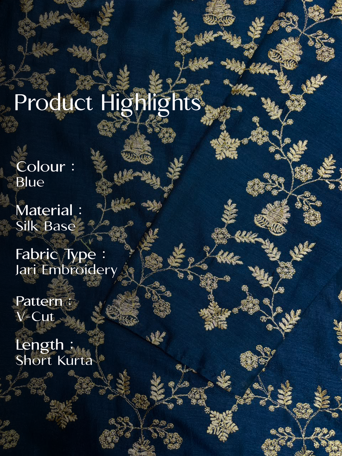 Midnight Blue Short Kurta Set with Jari Embroidery