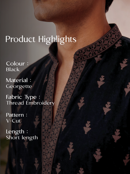 Black Georgette Short Kurta Set with Thread & Sequins Embroidery