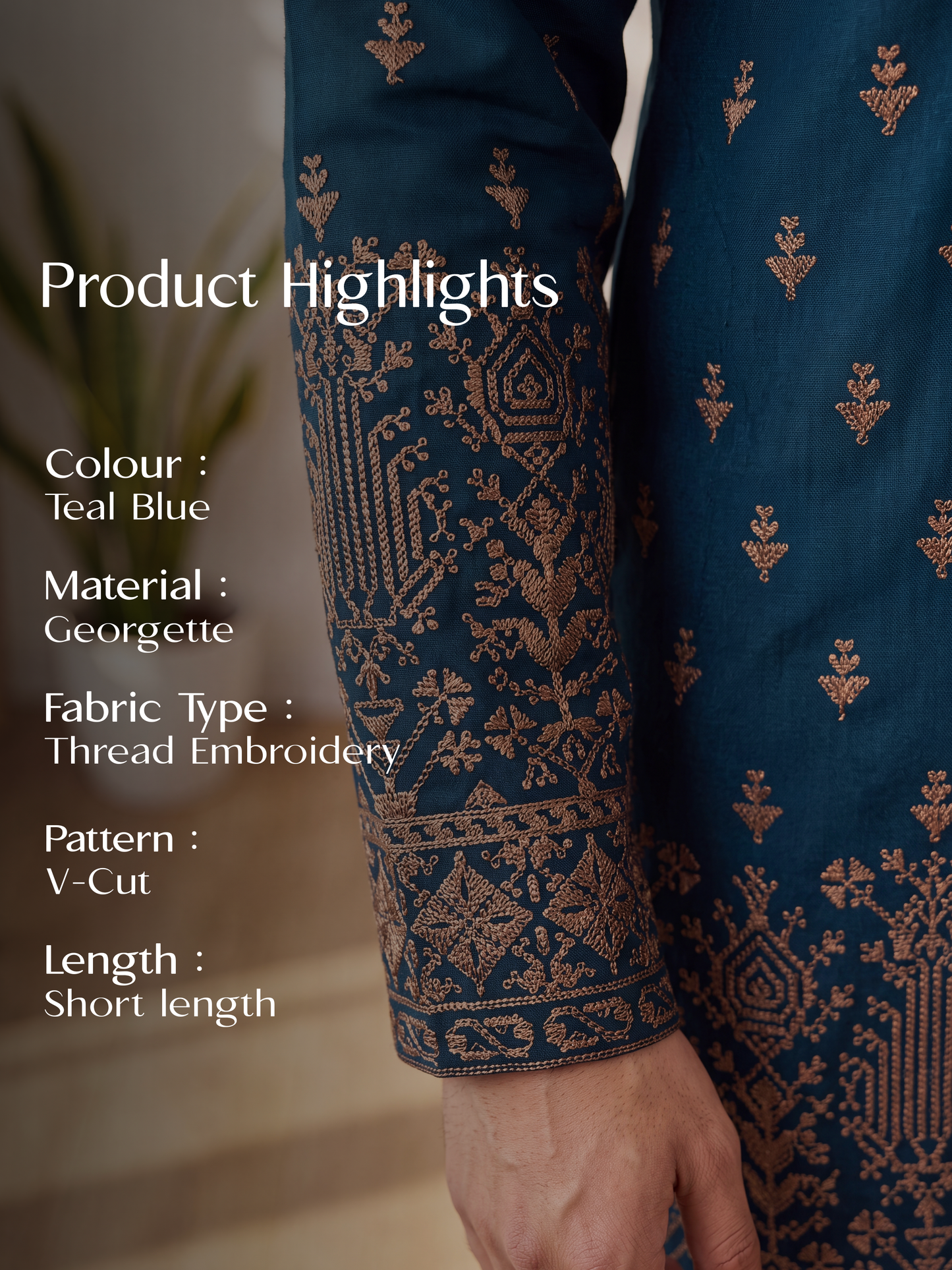 Blue Georgette Short Kurta Set with Thread & Sequins Embroidery