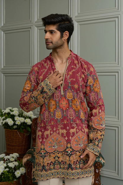 Green Natural Crepe Kurta-Bottom Set with Position Print & Cording