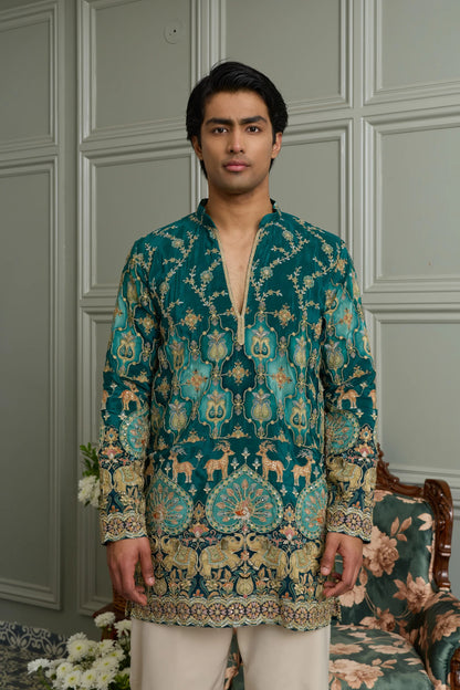 Pale Rose Natural Crepe Kurta-Bottom Set with Position Print & Cording