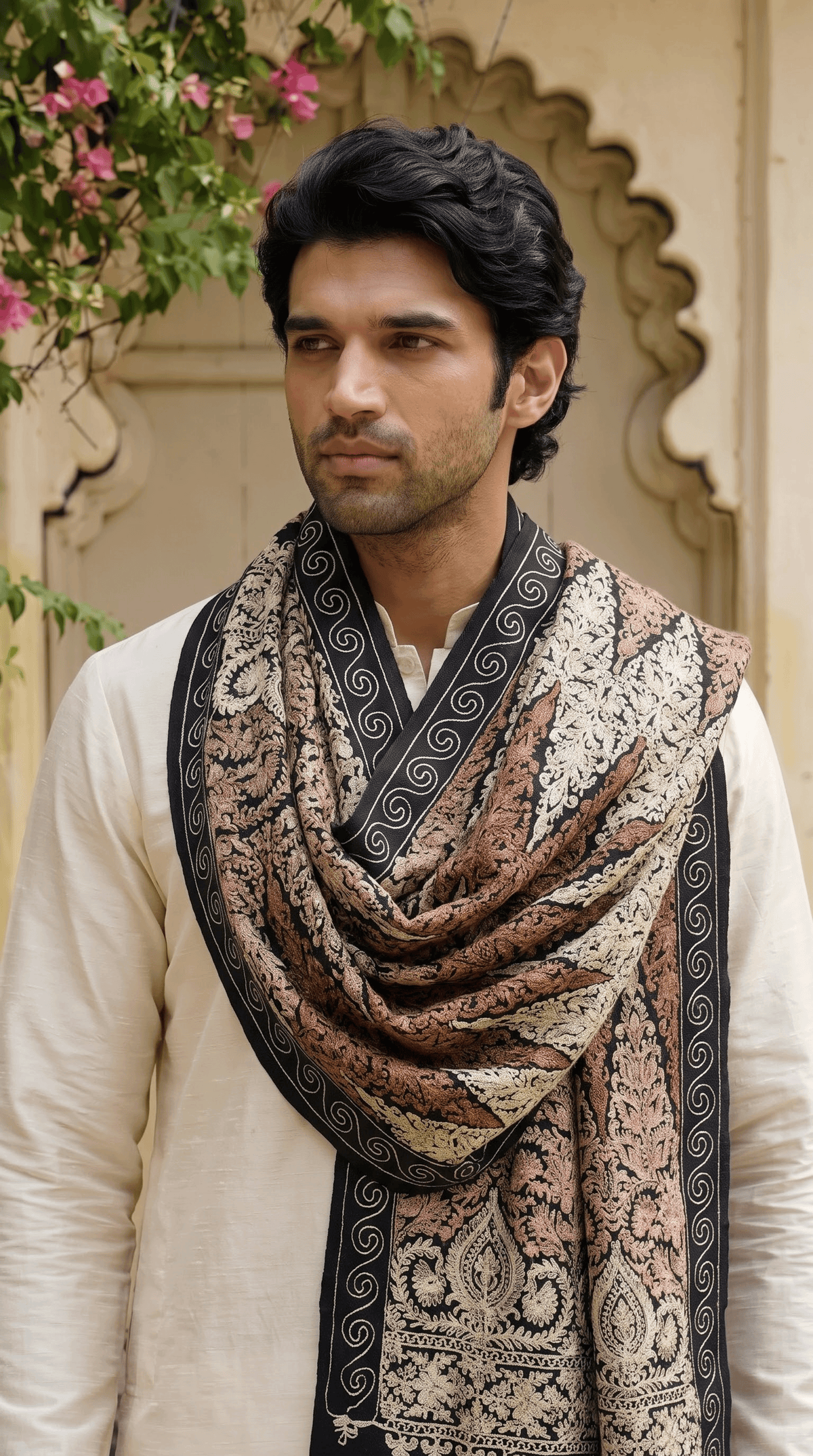 Blue Pashmina Jacquard Dupatta with Embroidery