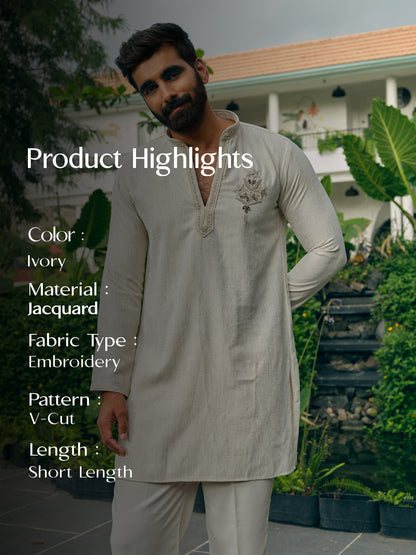 Ivory Japanese Short Kurta Set with Bead Work
