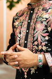 Men's Black Silk Foil & Multicolour Thread Work Embroidered Kurta Set