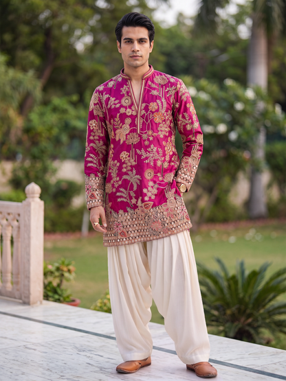 Pink Short Kurta Set with Position Print