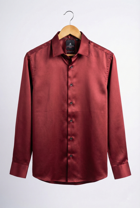 Men’s Maroon Royale Shining Satin Slim Fit Shirt