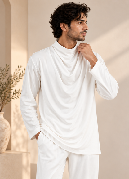 White Poly Cord Set with Cowl Neck